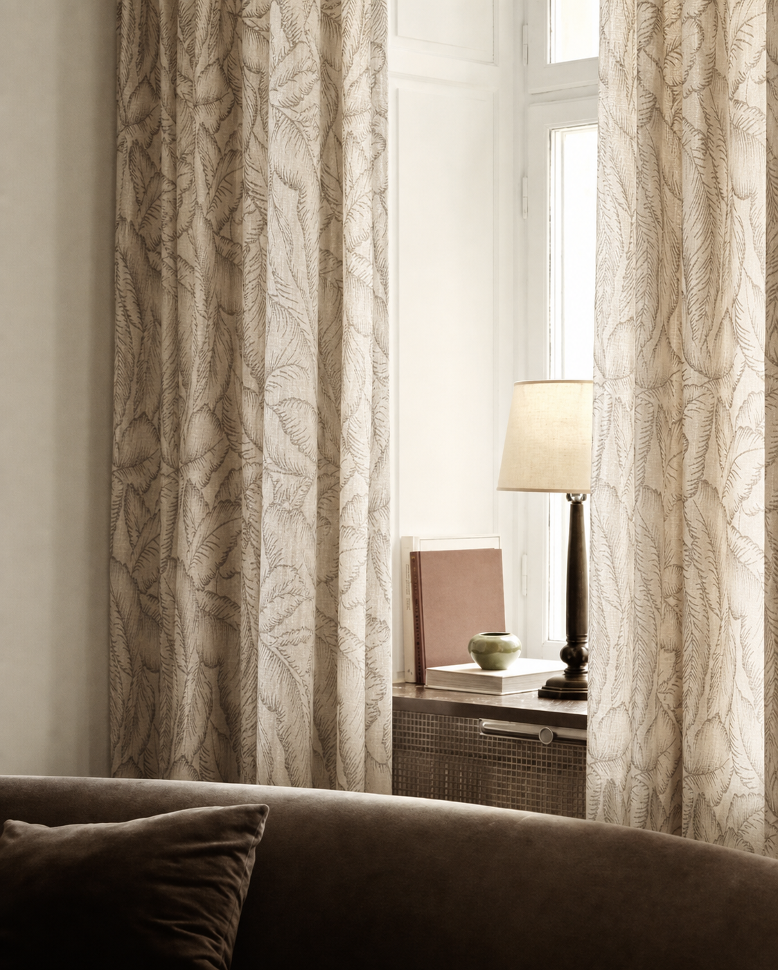 Socone curtains styled in a warm living room